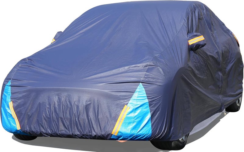 DINGHAO Tesla Model 3 Car Cover Waterproof All Weather, 6 Layers Outdoor Full Exterior Cover Rain Sun UV Snowproof Protection with Zipper Cotton, Mirror Pocket and Charging Port - Image 1